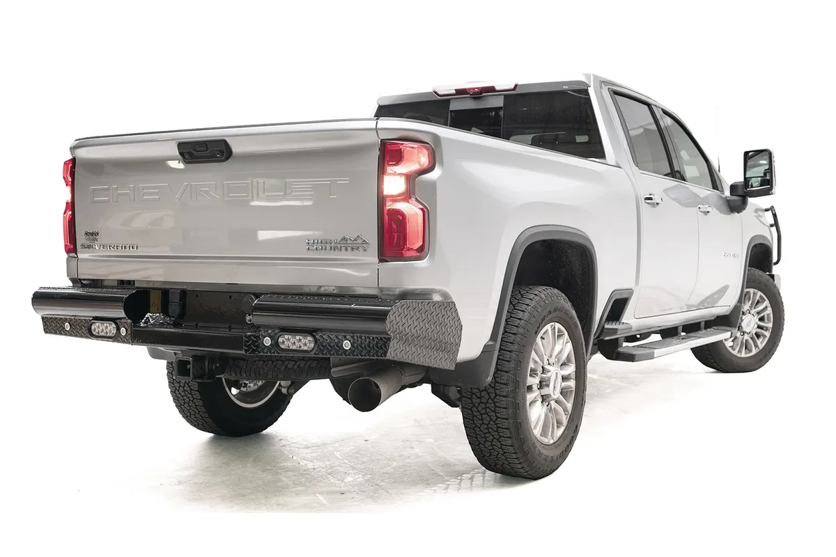 Black Steel Ranch Rear Bumper; w/Steel Tread Plate; product image