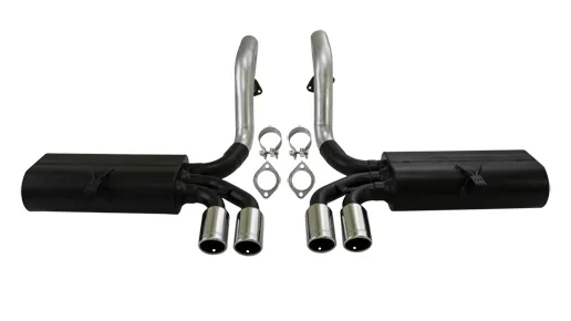 Flowmaster 97-04 Chev. Corvette. 5.7L V8 Axle-back 80 Series Muffler Mandrel Bent 16 Gauge Tubing 3in. Polished 304S W/Embossed Logo tip DOR Force II 409S Stainless Steel