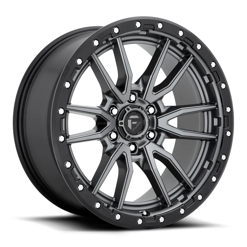 Aluminum Wheels 17X9 Rebel D680 6 On 139.7 Matte Gunmetal Gray Black Bead Ring 106.1 Bore 1 Offset Fuel Off Road Wheels product image
