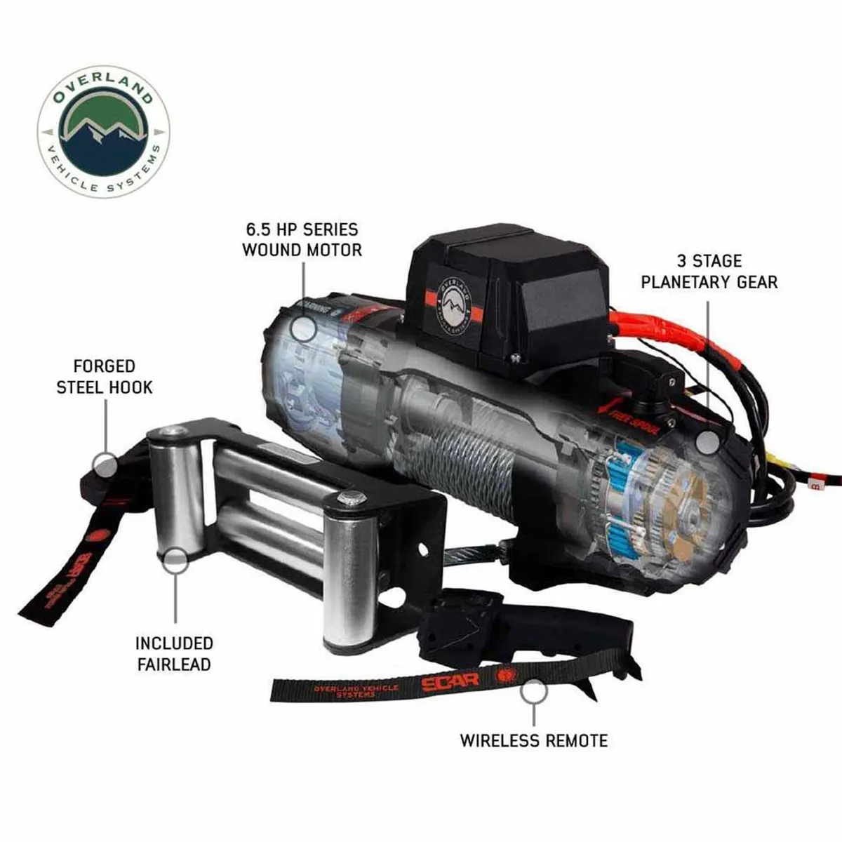 SCAR 10 - 10,000 lb. Winch With Steel Cable and Wireless Remote Overland Vehicle Systems product image