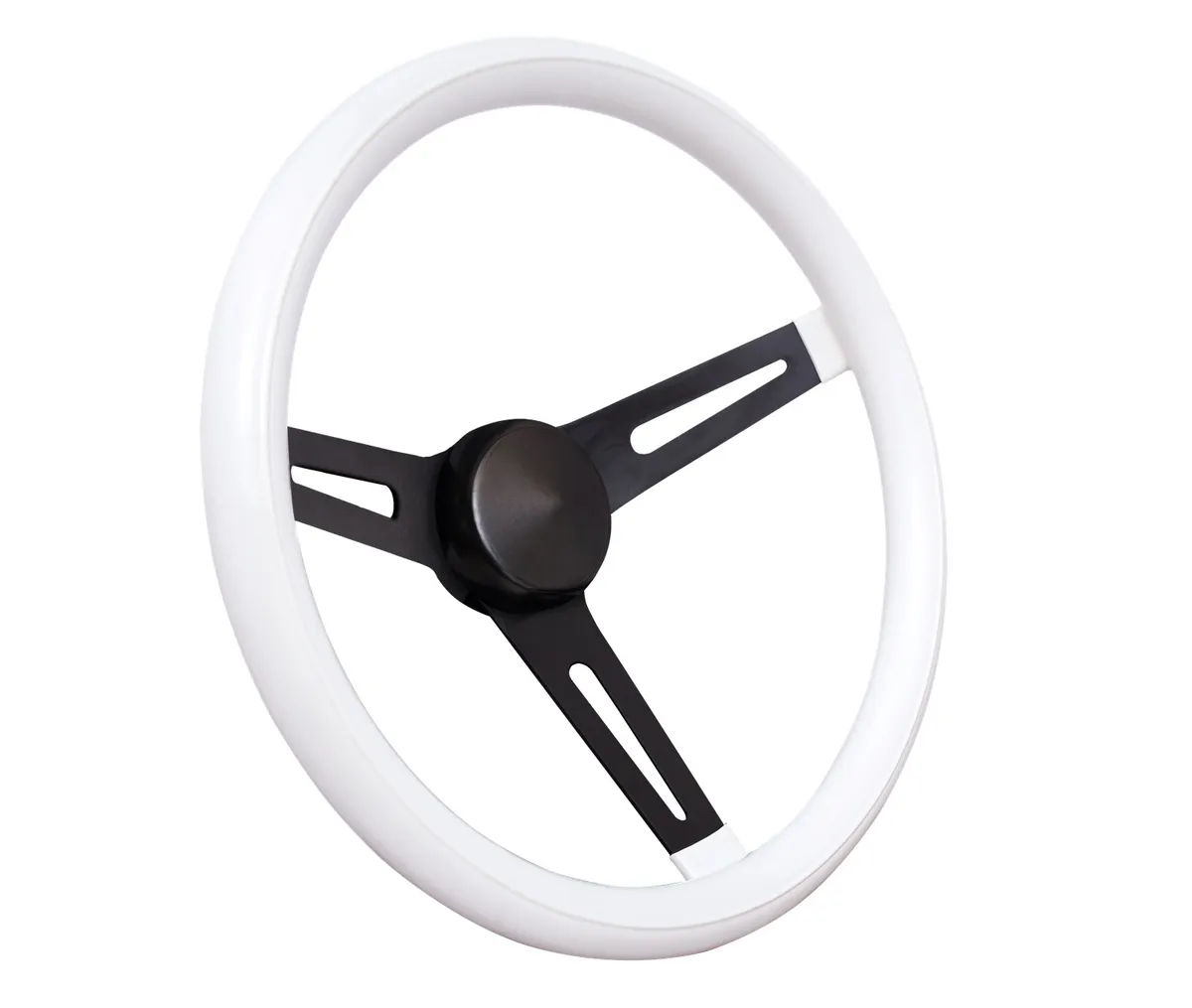Classic Series Chrome Slotted Wheel; 13.5 in. Diameter; White Grip; 3-Spoke Design; Chrome Spokes; product image