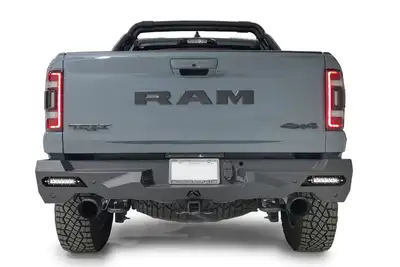 Fab Fours Vengeance Rear Bumper; Receiver Hitch; Wiring Locations; Sensor Compatible; 2 Stage Matte Black Powder Coat;