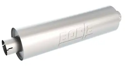 Borla Universal Performance Mufflers Heavy Duty Truck CenterCenter Round Body 3 in. Inlet 3 in. Outlet24 in. x 6.75 in. Body Size 29 in. Overall Length Borla Embossed Unnotched T-304 Stainless Steel
