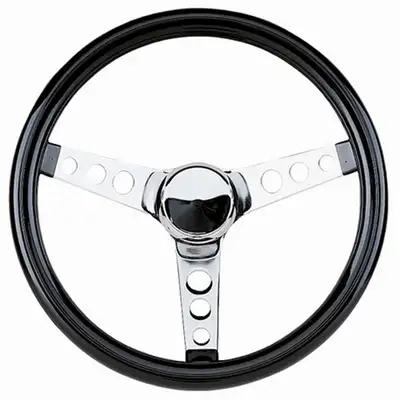 Grant Classic Series Cruising Steering Wheel; 13 1/2 in. Diameter; 3 1/2 in. Dish; Black Gloss Vinyl Grip; Chrome 3-Spoke Design;