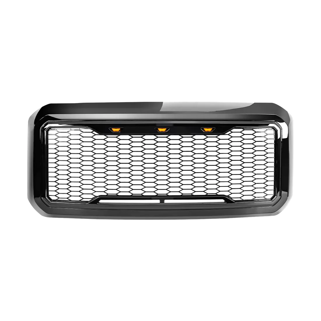 Raptor Style Mesh Grille W/ Amber Lights - Glossy Black For 2011-2016 Ford F250/ 350/ 450/ 550 Super Duty | In Stock On Apr 30 product image
