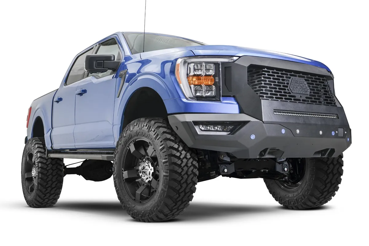 Grumper Front Bumper And Grille; Sensor Compatible; Black Matte Powder Coat; 175 lbs. Weight; 32 in. Height; 77.5 Width; 23.5 Depth; product image