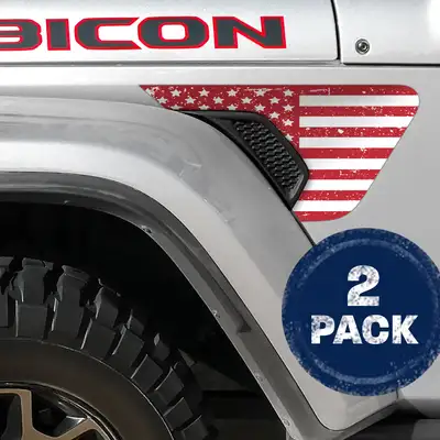 Under The Sun Inserts White and Red Distressed Flag 2pc Vinyl Fender Decal