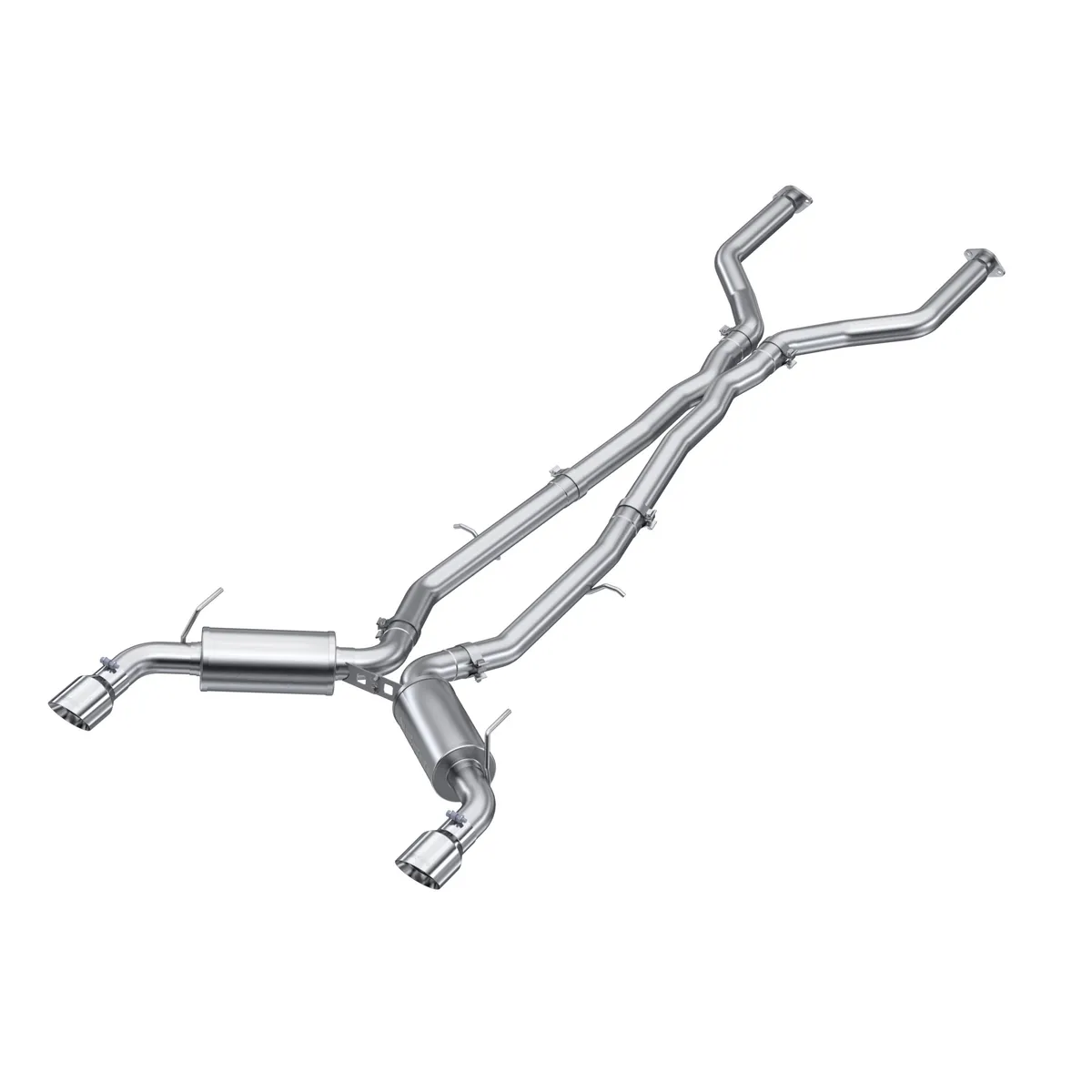 Armor Pro Cat Back Exhaust System; 3 in.; Incl. Ext. Pipe/X-Pipe/Muffler/Tailpipes/4.5 in. OD Tips; Dual Rear Exit; T304 Stainless Steel; product image