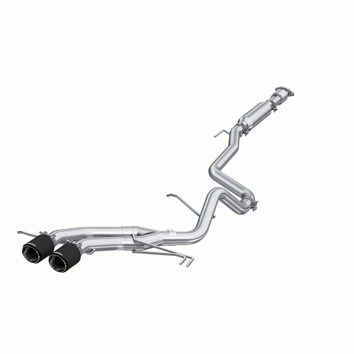 Armor Plus Cat Back Exhaust System; 2.5 in.; Incl. Front Pipe/Tailpipes/Muffler/Hrdw/4 in. OD Carbon Fiber Tips; w/o Underbody Catalytic Converter; Dual Exit; 409 Stainless Steel; product image