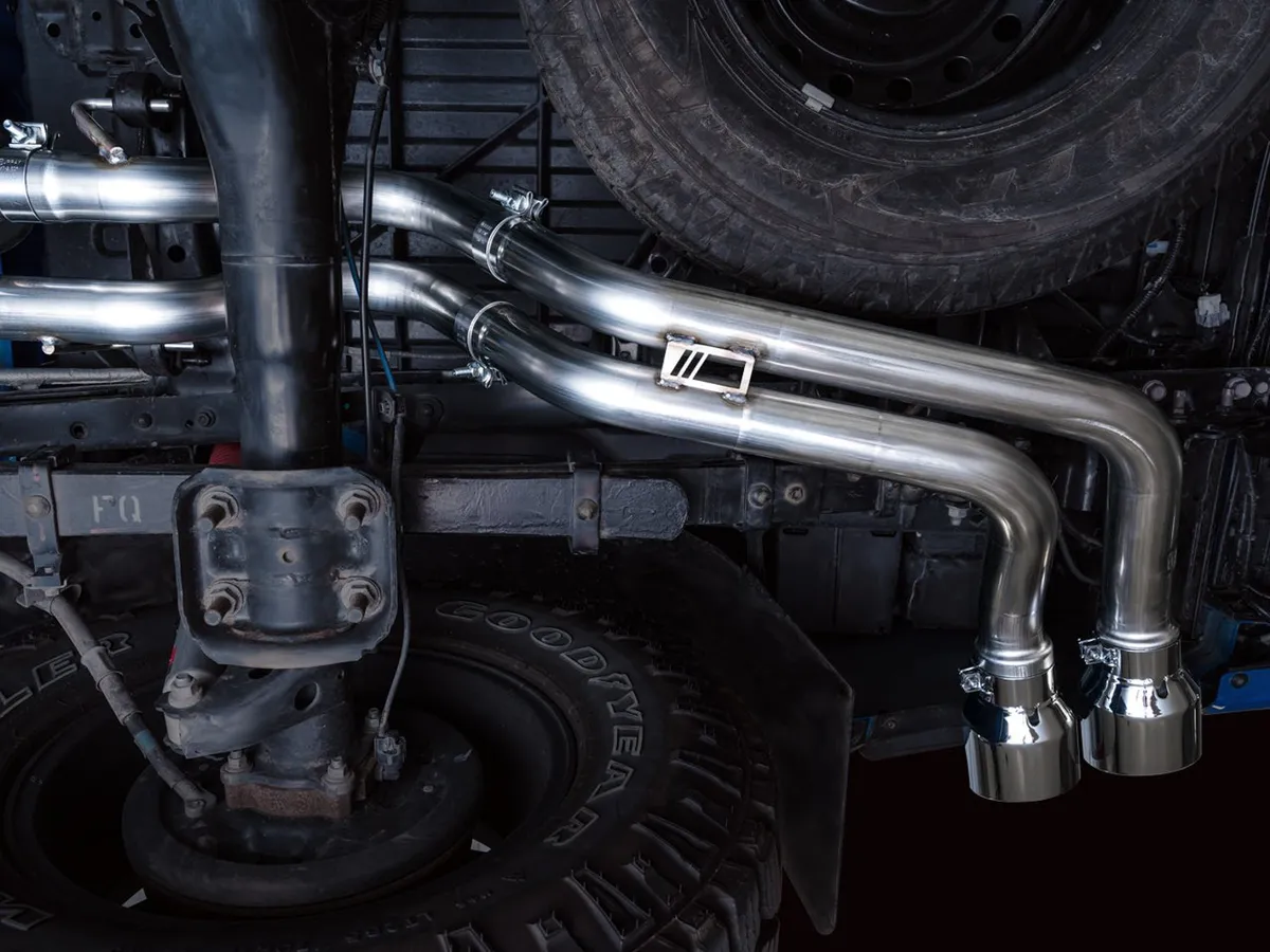 AWE 0FG Exhaust with BashGuard for 3rd Gen Tacoma - Dual Diamond Black Tips product image