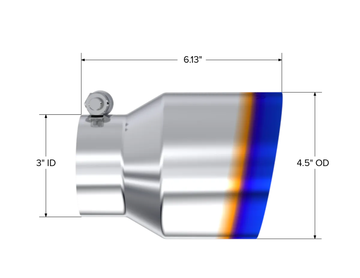 Armor Pro Burnt End Tip; T304 Stainless Steel; 3 in. Inlet; 4.5 in. OD. Out; Angle; 6.13 in. Length; product image