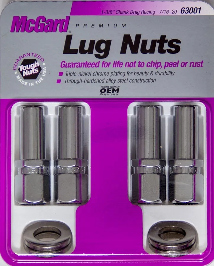 McGard Hex Lug Nut 7/1620 Drag Racing Ctr Washer Xlng 1.365 in Shk 13/16 Hex 2.475