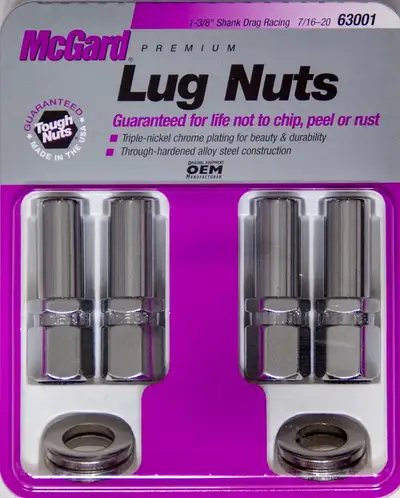 McGard Hex Lug Nut 7/1620 Drag Racing Ctr Washer Xlng 1.365 in Shk 13/16 Hex 2.475
