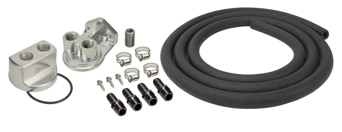 Derale 15725 Engine Oil Filter Relocation Kit, 1/2 NPT Ports w/ 22x1.5mm Engine Thread Size product image