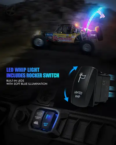 Xprite Spiral RGB LED Flag Pole Whip Light with Remote Control | Monsoon Series
