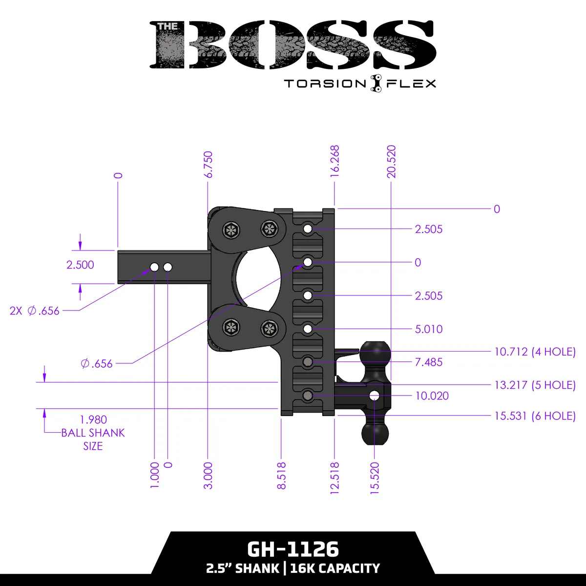 GEN-Y Hitch The BOSS TORSION-FLEX 25in Shank 75in Drop 17K TW 16K Hitch and GH-051 Versa-Ball and GH-032 Pintle Lock
