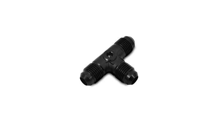 Tee Adapter Fitting; -6AN; 6061 Aluminum; Black Anodized; Male AN Flare; w/0.125 in. NPT Port; product image
