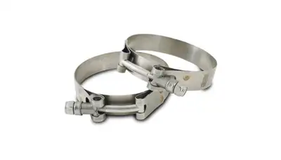 Vibrant Performance T-Bolt Clamps; 3.38 in. To 3.62 in. Clamp Range; 3.125 in. Matching Hose ID; 304 Stainless Steel; Pack Of 2;
