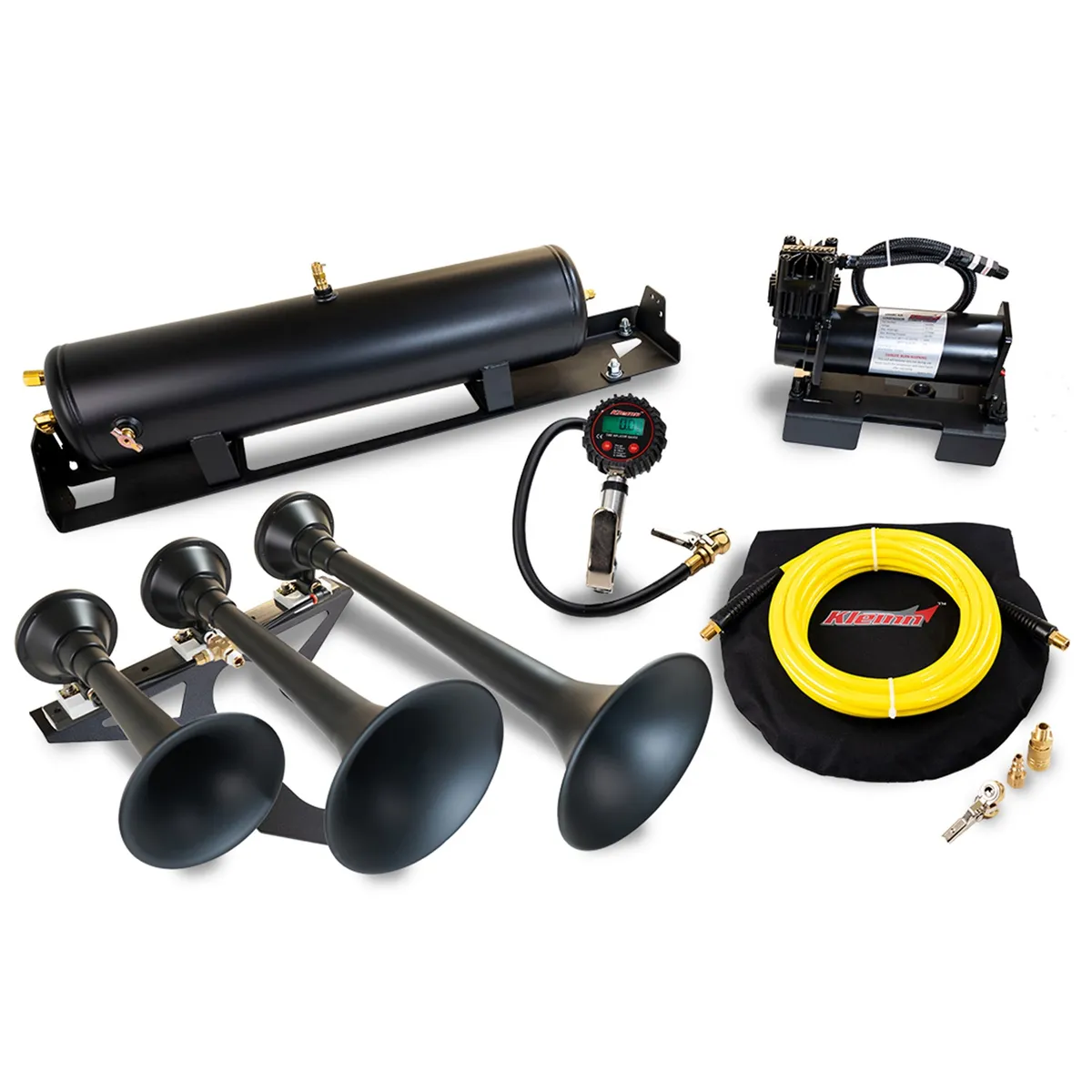 Onboard Air System w/Horns; Includes Triple Black Horns PN[730]/ 150/200 PSI Air Compressor PN[6450RC]/ 3.0 Gallon Air Tank PN[6351RT]; Spare Tire Location; product image