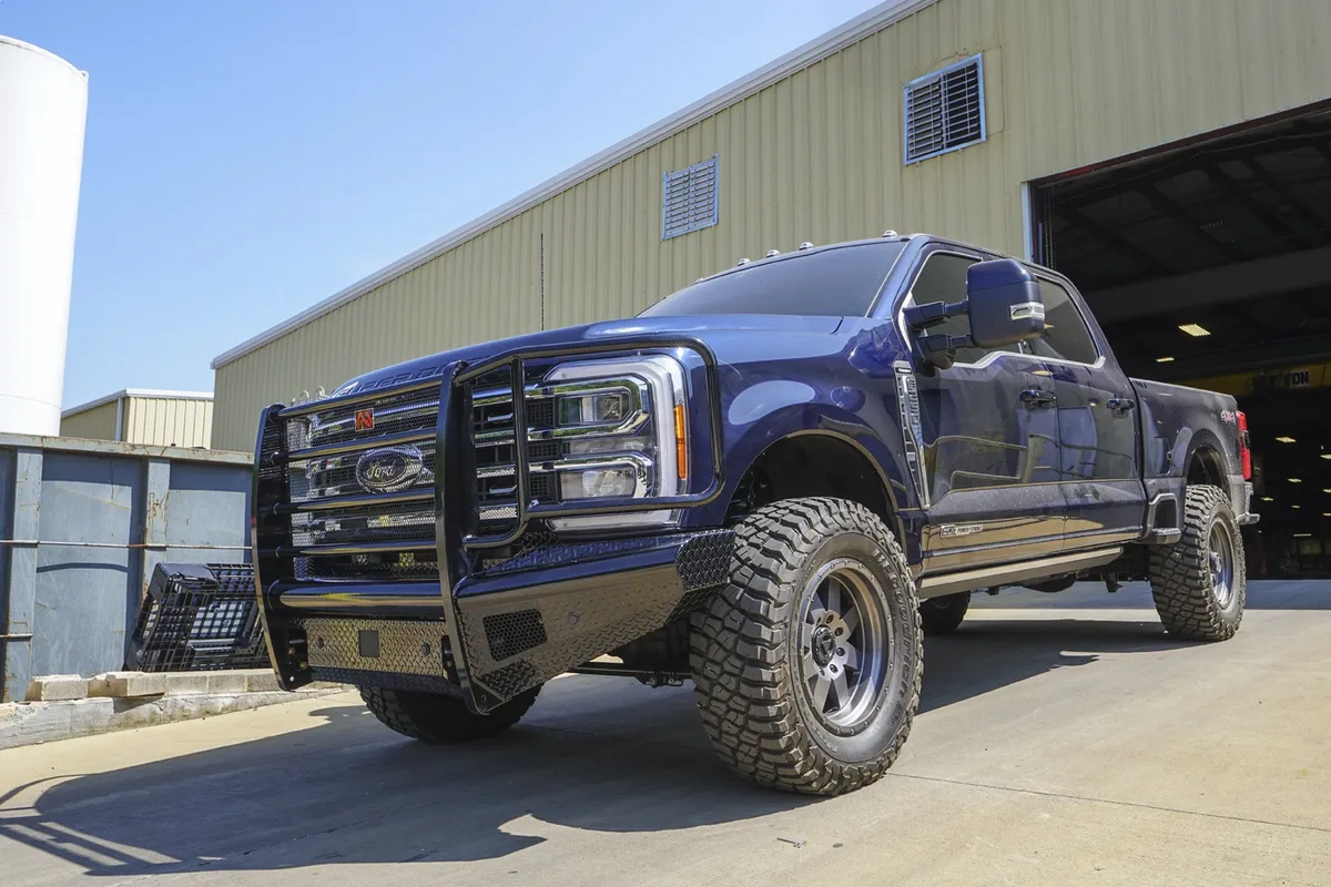 Black Steel Front Bumper; w/Full Grill Guard; Sensor Compatible; Gloss Black; product image