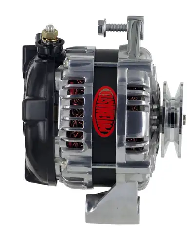 Power Master Alternator; GM; 175 Amp; 1 Wire Hair Pin Style; 6.61 In. Straight Mount; 10DN; 10si; 12si; CS130; 1 V; 175Top/145 Idle; Polished;