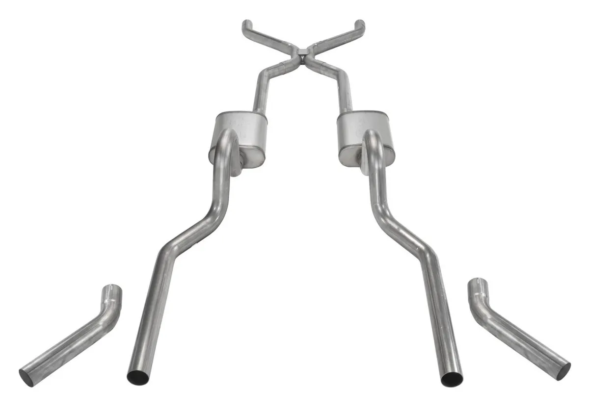 Pypes Performance exhaust Crossmember Back wH-Pipe Exhaust System 55-57 Split Rear Dual Exit 3 in Intermediate And Tail Pipe No MufflersHardware Incl Tip Not Incl Pypes Exhaust