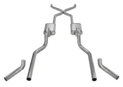 Pypes Performance exhaust Crossmember Back wH-Pipe Exhaust System 55-57 Split Rear Dual Exit 3 in Intermediate And Tail Pipe No MufflersHardware Incl Tip Not Incl Pypes Exhaust