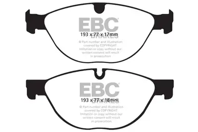 EBC Brakes Redstuff Ceramic Low Dust Brake Pads; FMSI Pad No. D1448; Vented; 380mm Dia.; 48mm Height; 36mm Thick; 71mm Center Hole Dia.; Pad Dimensions: 193 x 77 x 17mm;