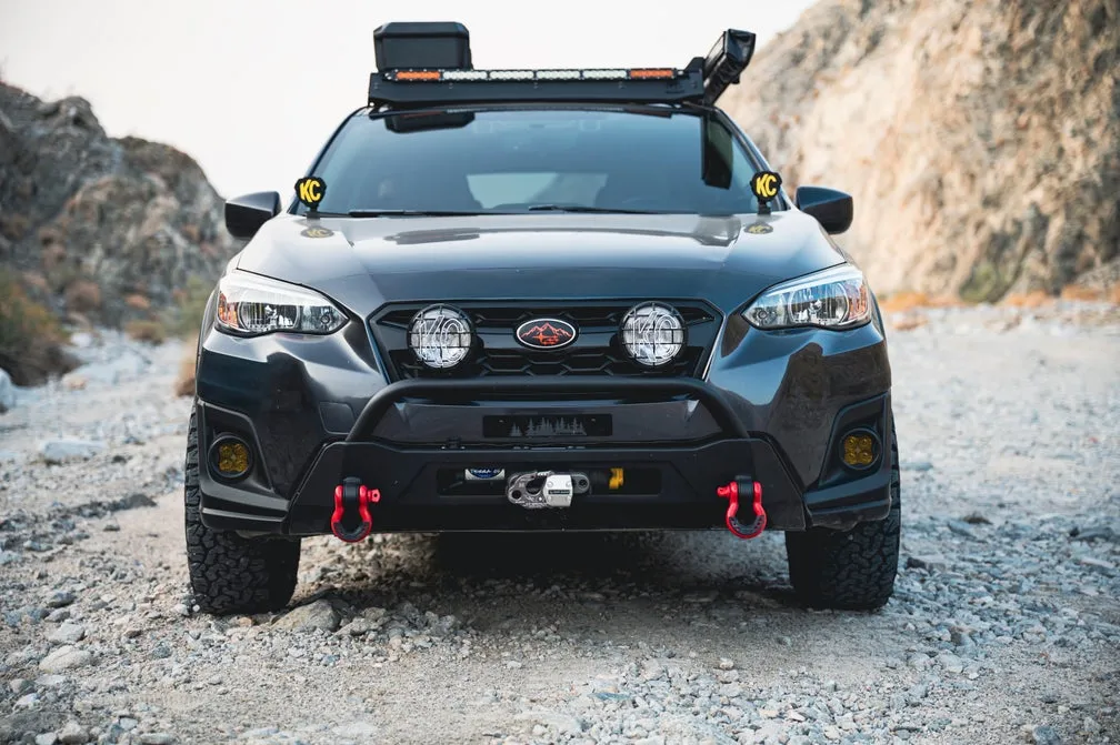 HiLine Front Winch Bumper; 3/16 in. Steel Plate; 20 in. Dual Row Light; Textured Black Powder Coat; product image