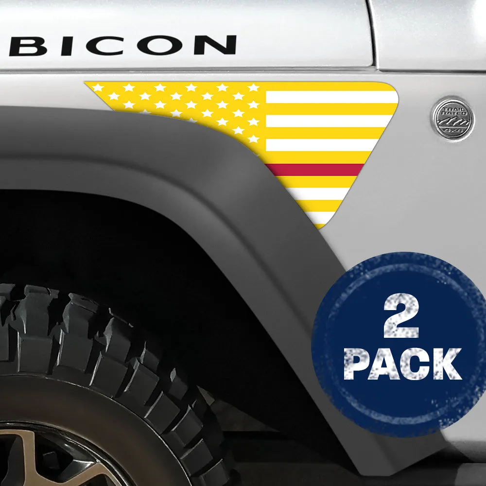 White & Yellow Thin Red Line Flag 2pc Vinyl Fender Decal product image