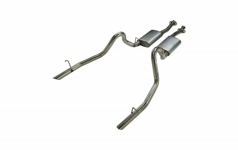 Cat Back Exhaust System 79-93 Mustang LX/ 94 -97 Split Rear Dual Exit 2.5 in Intermediate And Tail Pipe Hardware/Violator Mufflers Incl Tip Not Incl Natural Finish 409 Stainless Steel Pypes Exhaust product image