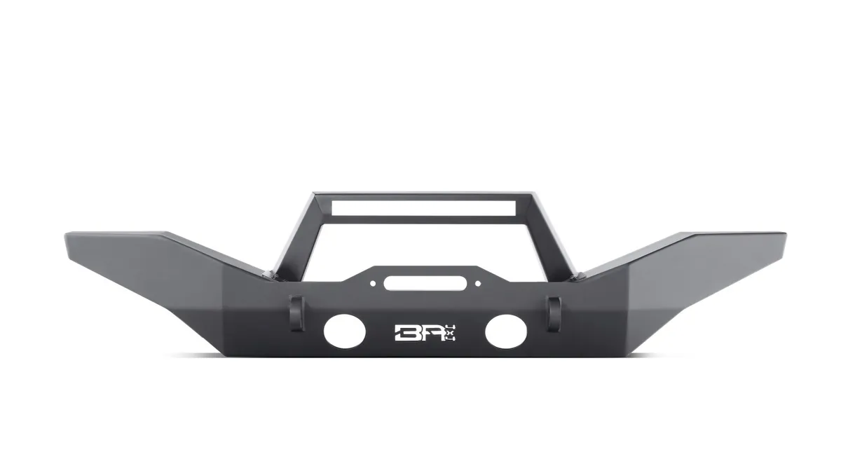 Front Base Bumper; Full-Width Design; Two Welded D-Ring Mounts; 3/16 in. Steel Plate; Textured Black; product image