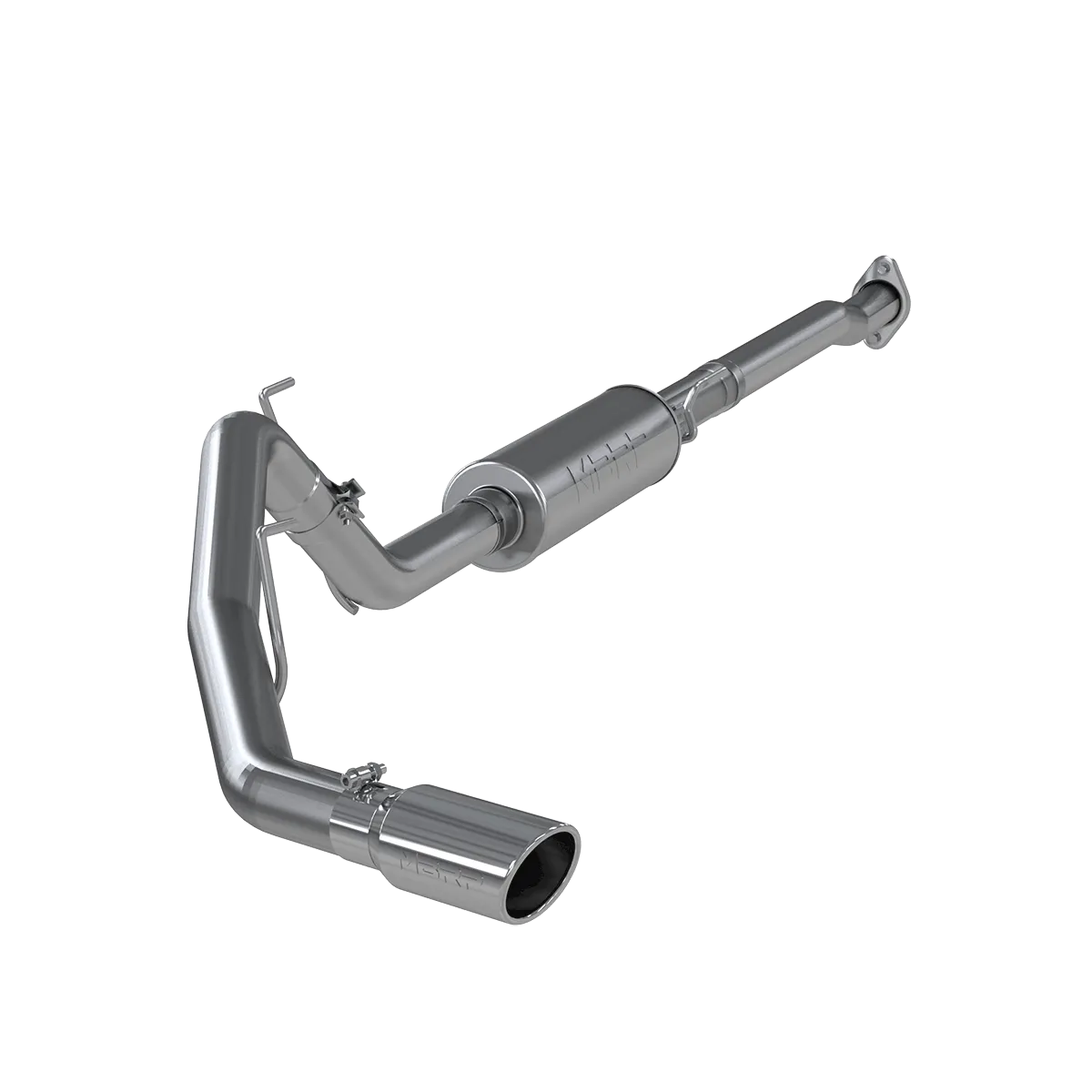 Armor Plus Cat Back Exhaust System; 3 in.; Incl. Front Pipe/Ext. Pipe/Muffler/Over Axle Pipe/Tailpipe/Hardware/4 in. OD Tip; Single Side Exit; T409 Stainless Steel; product image