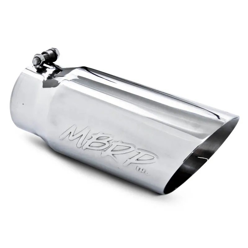 Armor Pro Exhaust Tip; 4 in. Inlet Diameter; 5 in. Outlet Diameter; 12 in. Length; Dual Wall; Angled; T304 Stainless Steel; Mirror Polished; product image
