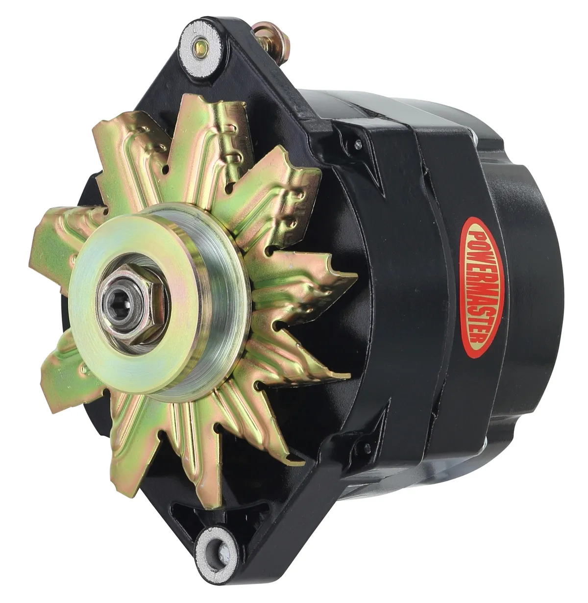 Power Master Alternator; Jeep Upgrade; 1 in. Spool Motorola Replacement; 100 Amp; 75 Idle; 1 Groove V Type Pulley; 1 Wire; Black;