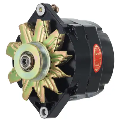 Power Master Alternator; Jeep Upgrade; 1 in. Spool Motorola Replacement; 100 Amp; 75 Idle; 1 Groove V Type Pulley; 1 Wire; Black;
