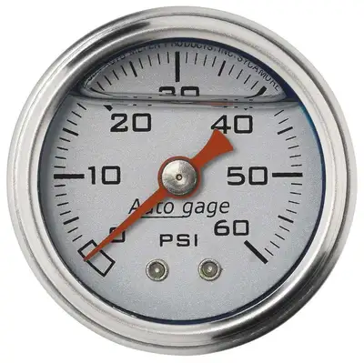 AutoMeter Gauge, Pressure, 1.5" direct mnt, 60psi, Liquid Filled Mech, Slvr, 1/8" NPTF Male