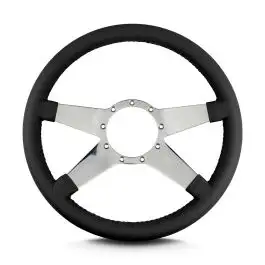 Lokar Lecarra Mark 9 Standard Steering Wheel; Black; Polished Spokes; 14 in. Standard Grip;