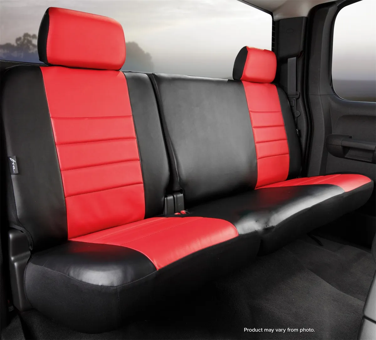 LeatherLite™ Custom Seat Cover; Leatherette; Red/Black; Split Backrest 60/40; Solid Cushion; Cushion Cut Out; product image