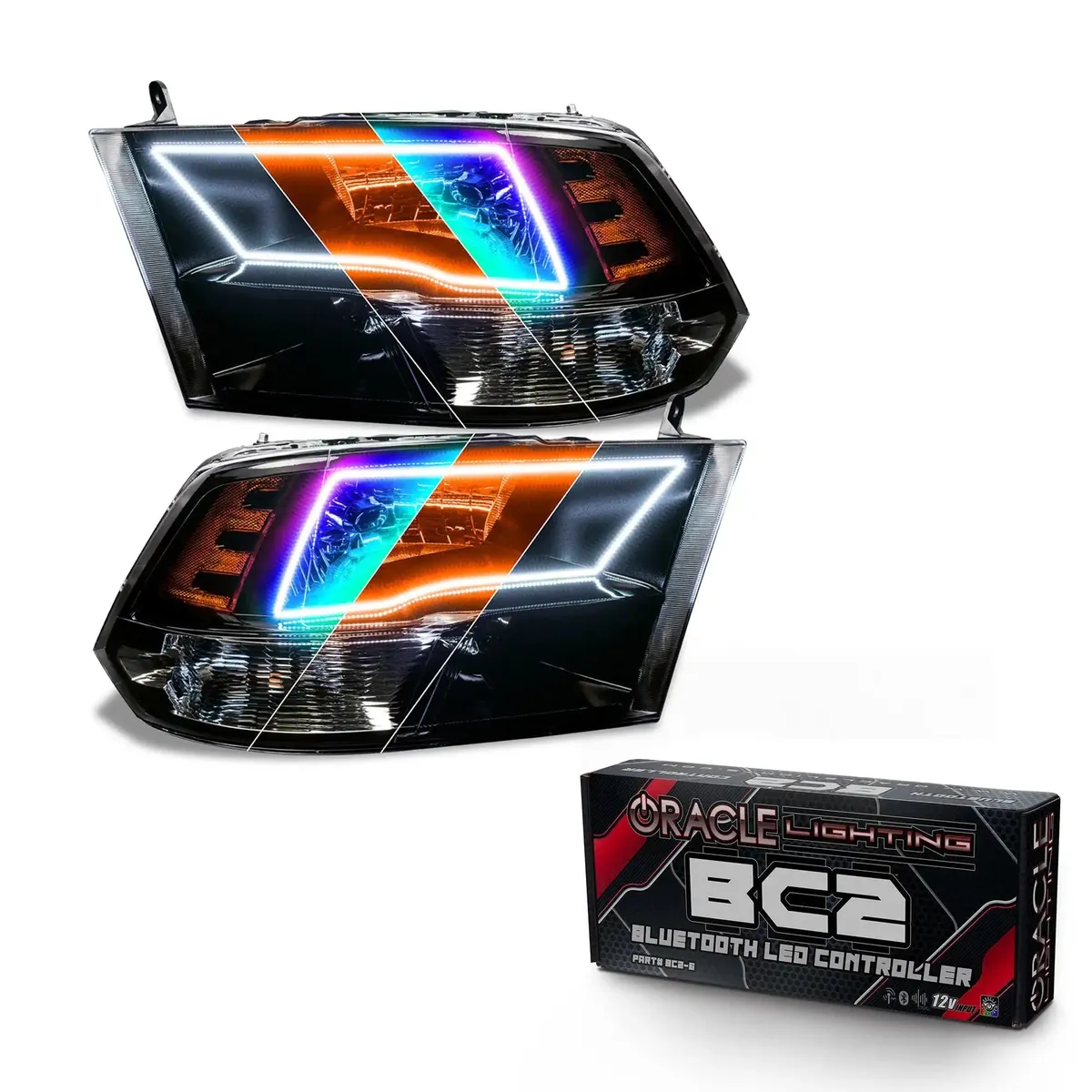 Oracle Lighting 2009-2018 RAM 1500 Sport Pre-Assembled ColorShift W Switchback Halo Heaqdlights - Black Housing product image