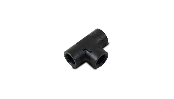 NPT Tee Adapter Fitting; 0.5 in. NPT; 6061 Aluminum; Black Anodized; Female Pipe; product image