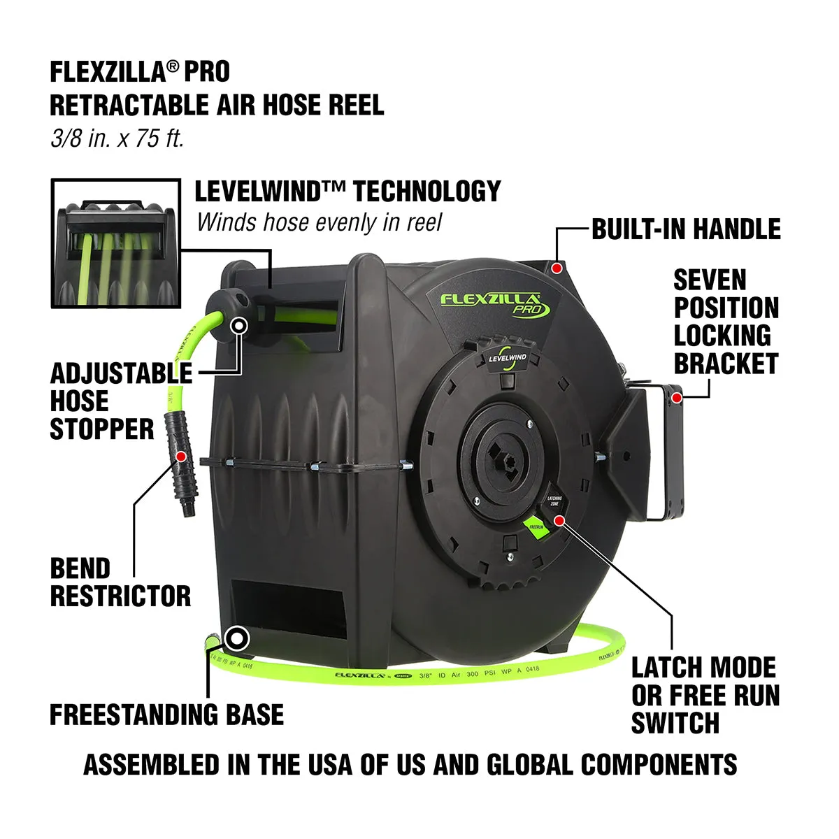 Fzp Retractable Air Hose Reel w/ Levelwind 3/8in 50ft product image
