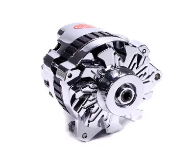 Power Master Alternator; CS130; Offset Left; Rear Battery Post; 140 Amp; 95 Idle; 1 Groove V Type Pulley; Chrome;
