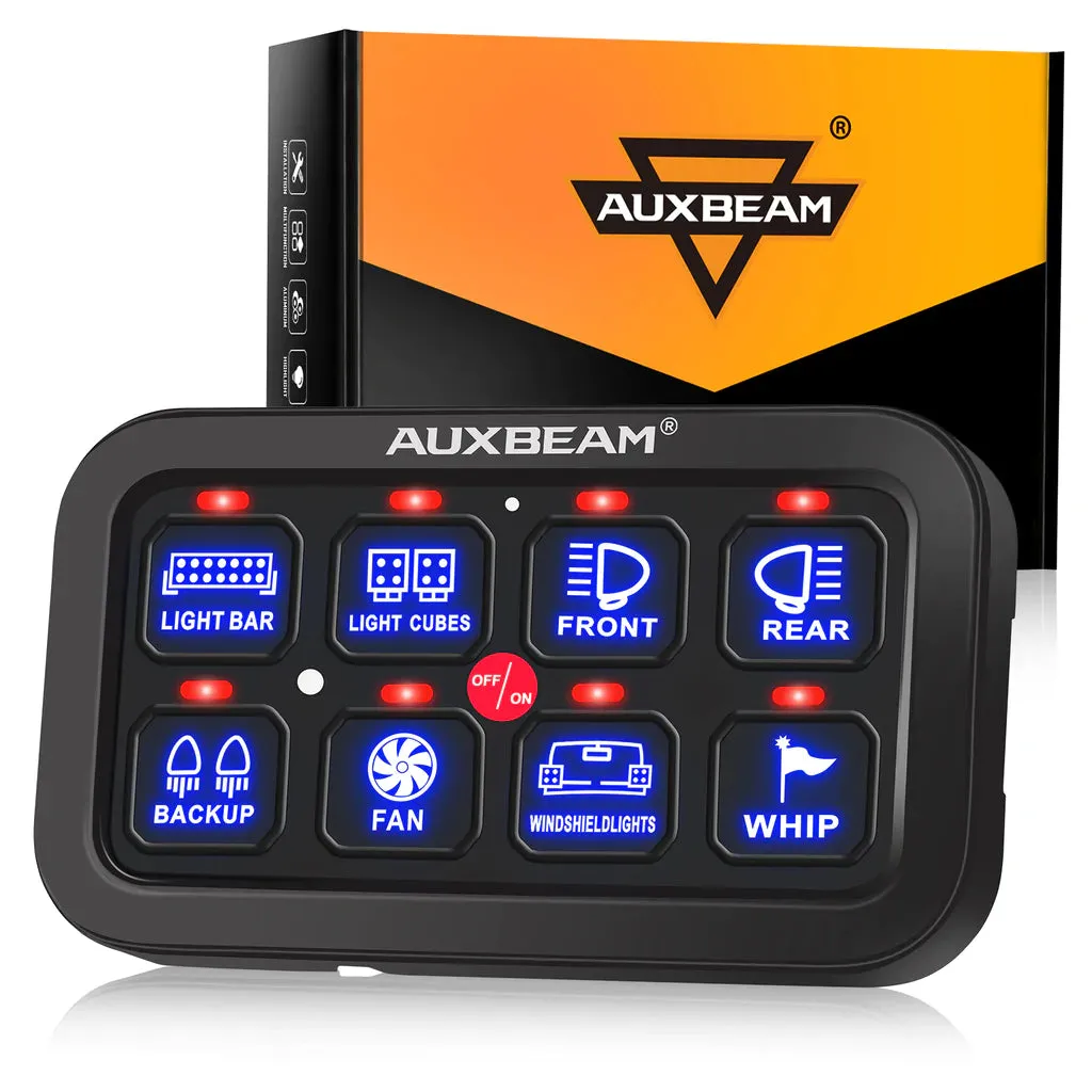 AuxBeam 8 Gang LED Switch Panel Kit BA80 Automatic Dimmable Universal(One-Sided Outlet) Blue product image