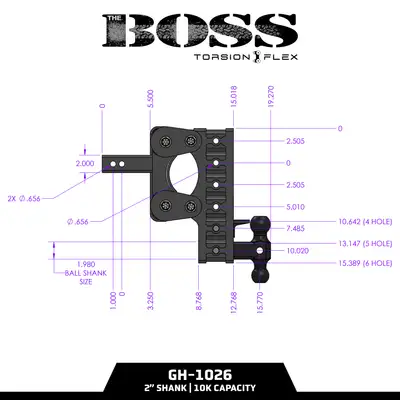 GEN-Y Hitch The BOSS TORSION-FLEX 2in Shank 75in Drop 11K TW 10K Hitch and GH-031 Versa-Ball