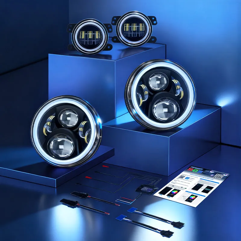ã€Magic RGB Haloã€‘Jeep Wrangler JK LED Headlights & Fog Lights Kit w/ Amber Turn Signal (2007-2018) product image
