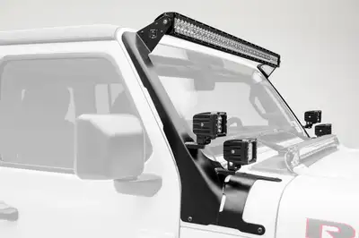 ZROADZ Off Road Products Zroadz Jeep Jl, Gladiator Front Roof LED Bracket to Mount (1) 50 or 52 Inch Staight LED Light Bar And (4) 3 Inch LED Pod Lights