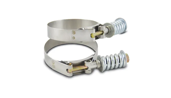 T-Bolt Clamps; 4.28 in. To 4.58 in. Clamp Range; 4 in. Matching Hose ID; 304 Stainless Steel; Pack Of 2; product image