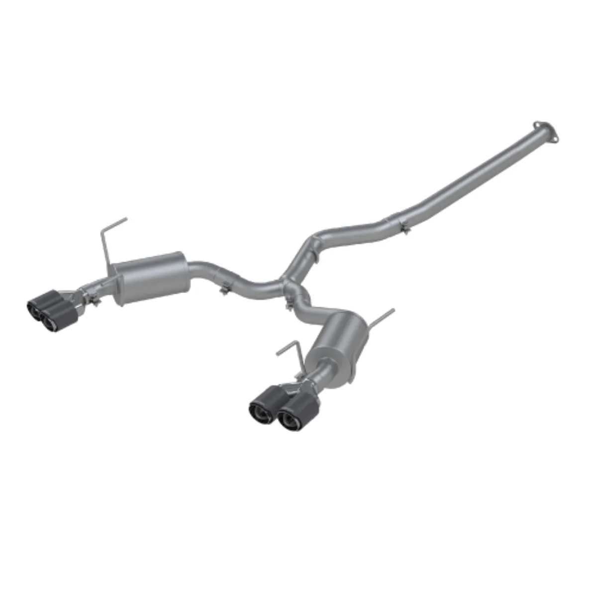 Armor Pro Cat Back Exhaust System; 3 in.; Quad Split Rear Exit; T304 Stainless Steel; Incl. 3.5 in. OD Dual Out Carbon Fiber Tips; product image