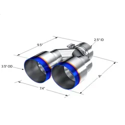 Armor Pro Burnt End Tip; T304 Stainless Steel; 2.5 in. Inlet; Dual 3.5 in. OD. Out; 9.5 in. Length; Single Wall; product image